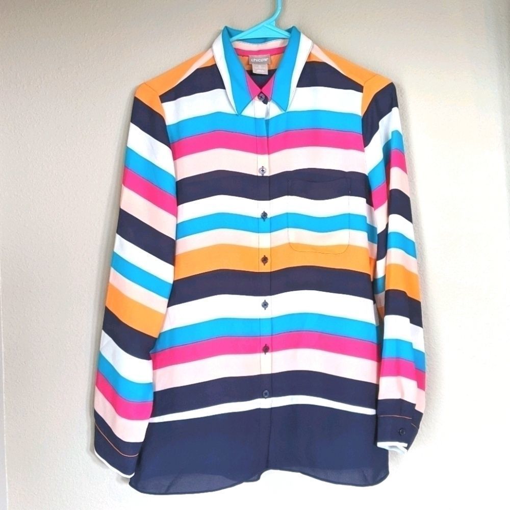 Chico's multi-color stripe shirt size 4/6 button